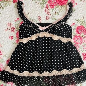 Black Polka Dot Ruffle Top
